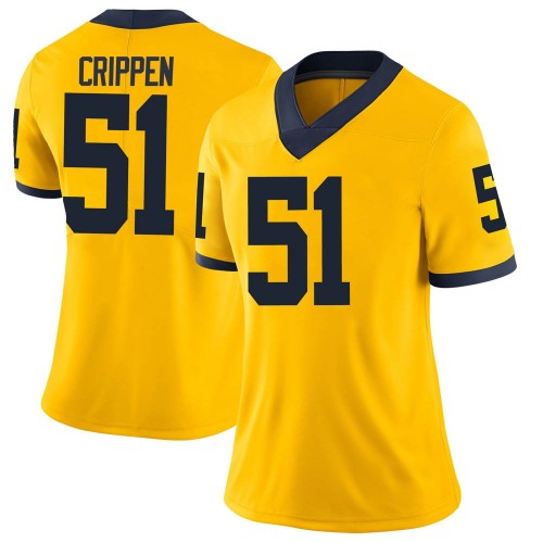 Greg Crippen Michigan Wolverines Women's NCAA #51 Maize Limited Brand Jordan College Stitched Football Jersey IGR0354IT